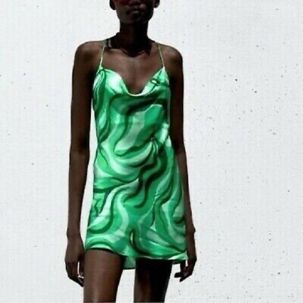 Zara Safia Cowl Neck Slip Dress In Green Swirl Print | Size Small